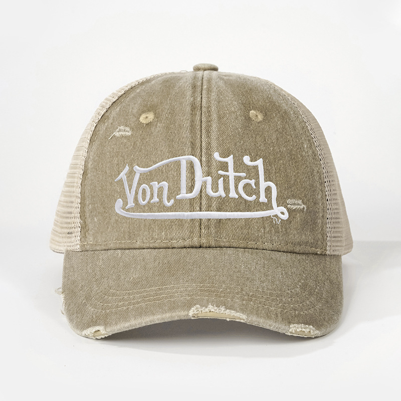 Distressed Washed Von Dutch Embroidered Baseball Cap Adjustable Mesh Trucker Hat Multi Colors