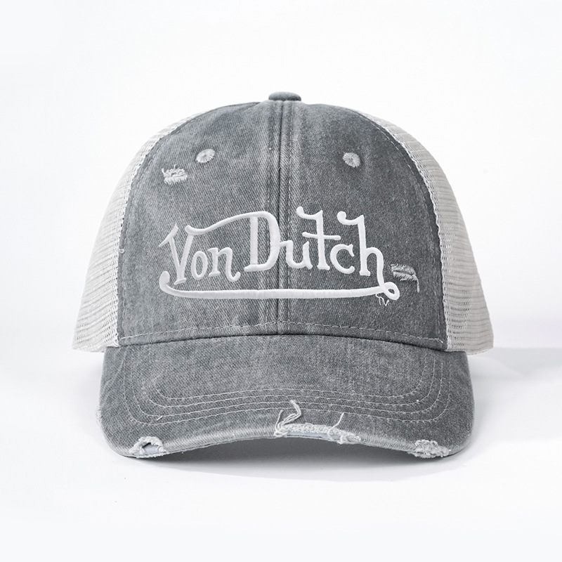 Distressed Washed Von Dutch Embroidered Baseball Cap Adjustable Mesh Trucker Hat Multi Colors