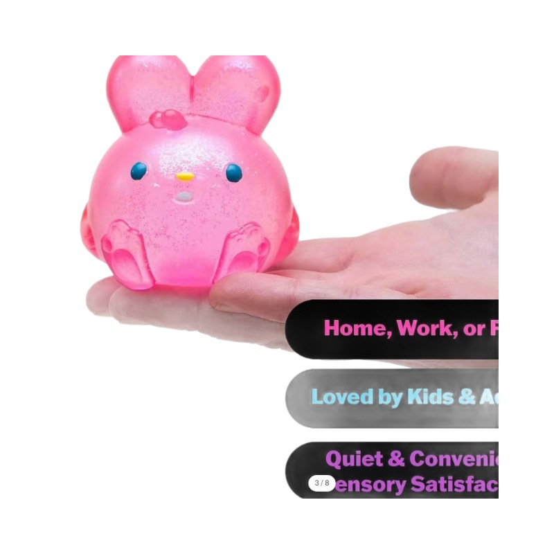 Glitter Clear Bunny Squeeze Toy Cute Rabbit Squish Stress Relief Fidget Toy Multi Colors