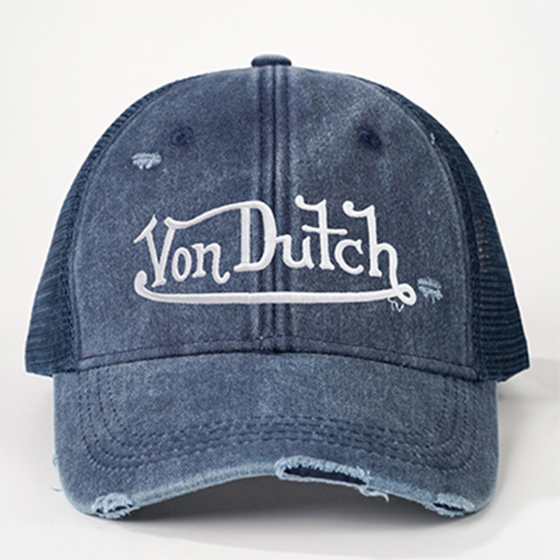 Distressed Washed Von Dutch Embroidered Baseball Cap Adjustable Mesh Trucker Hat Multi Colors