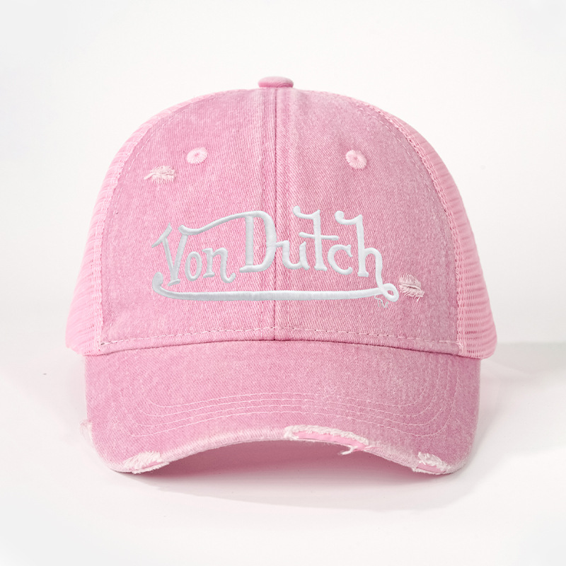 Distressed Washed Von Dutch Embroidered Baseball Cap Adjustable Mesh Trucker Hat Multi Colors