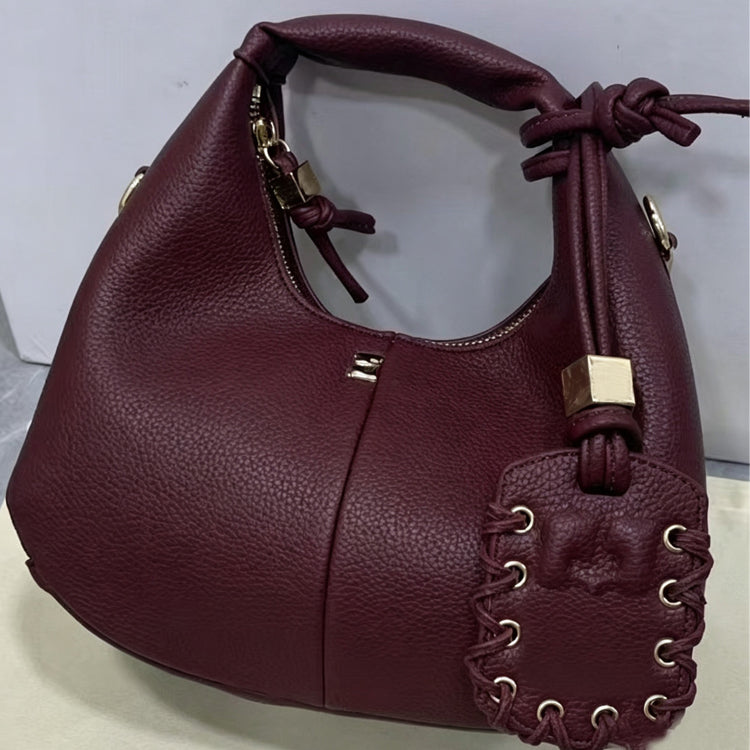 Genuine Leather Hobo Handbag Retro Knotted Decor Women Top Handle Shoulder Bag - 51262361