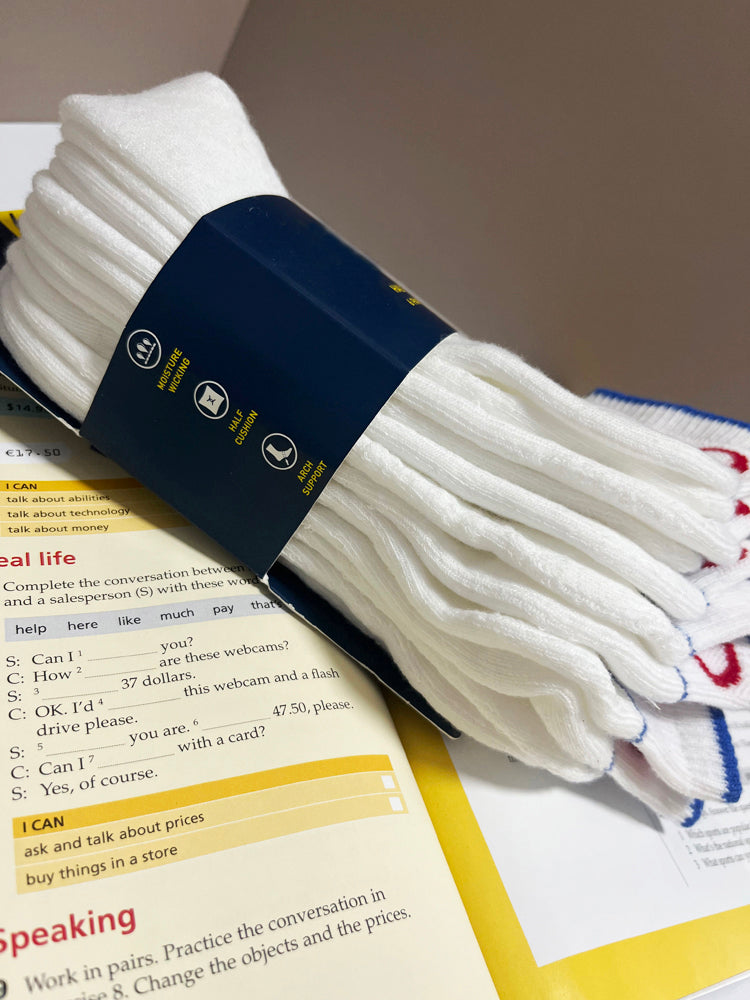 40309934 White cotton mid-calf socks with colored lettering(6pairs)