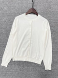 Women's Embroidered Knit Cardigan, Long Sleeve Crew Neck Button Sweater - 40784320