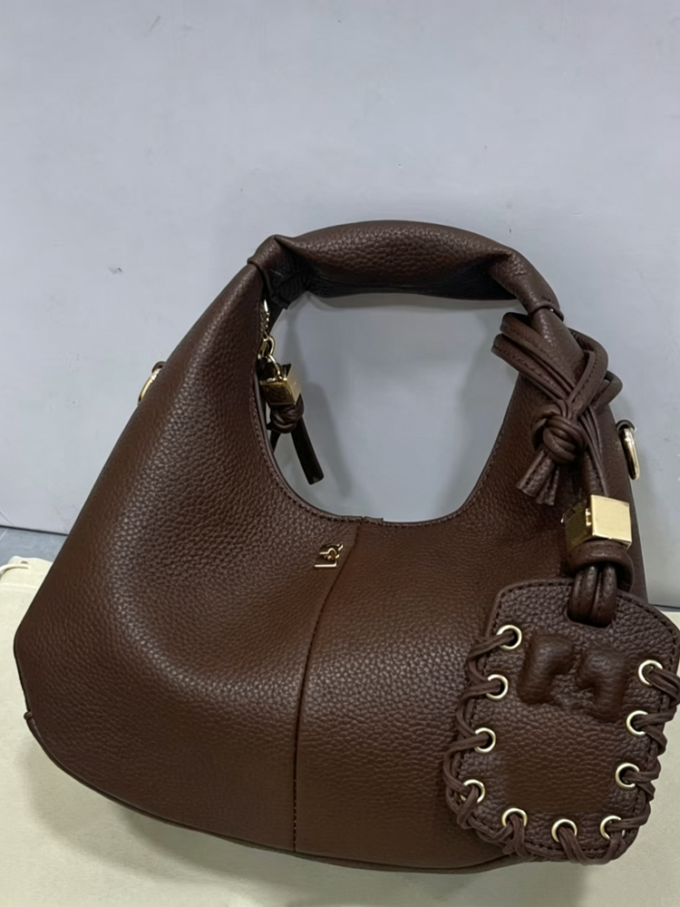 Genuine Leather Hobo Handbag Retro Knotted Decor Women Top Handle Shoulder Bag - 51262361
