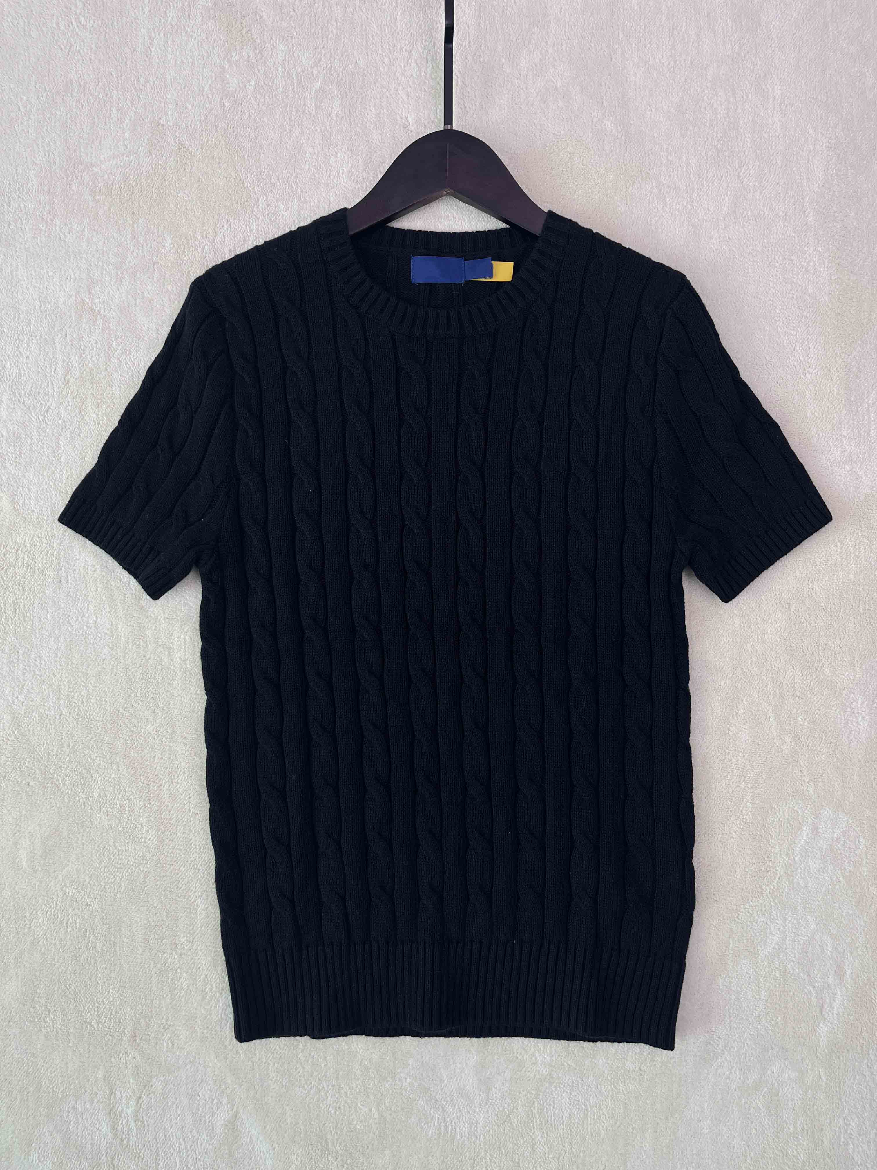 40218487 RL Cable-Knit Cotton Short-Sleeve Sweater Crew Neck Short Sleeve