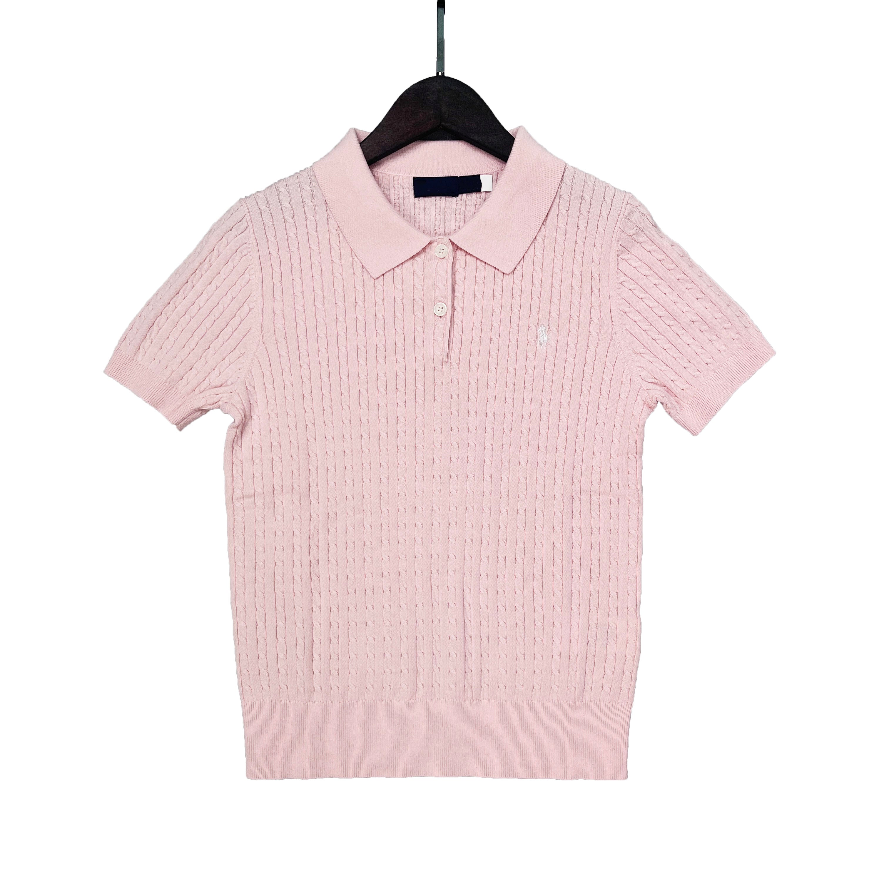39613591 Women's Mini-Cable Cotton Polo Sweater - Short Sleeve Knit Top