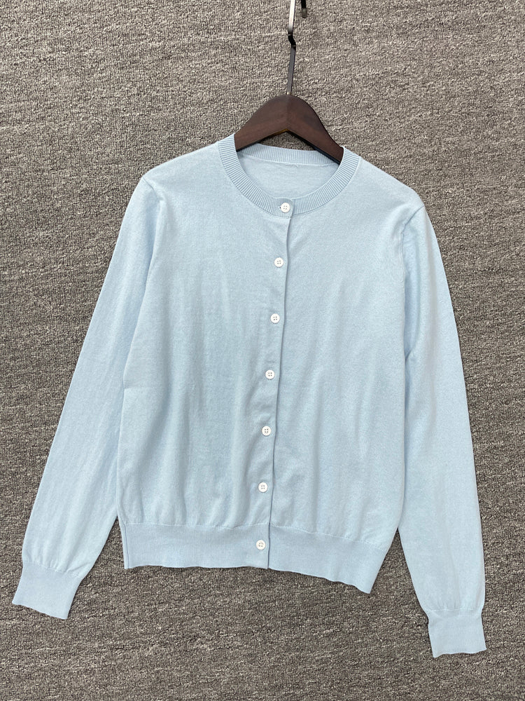 Women's Embroidered Knit Cardigan, Long Sleeve Crew Neck Button Sweater - 40784320