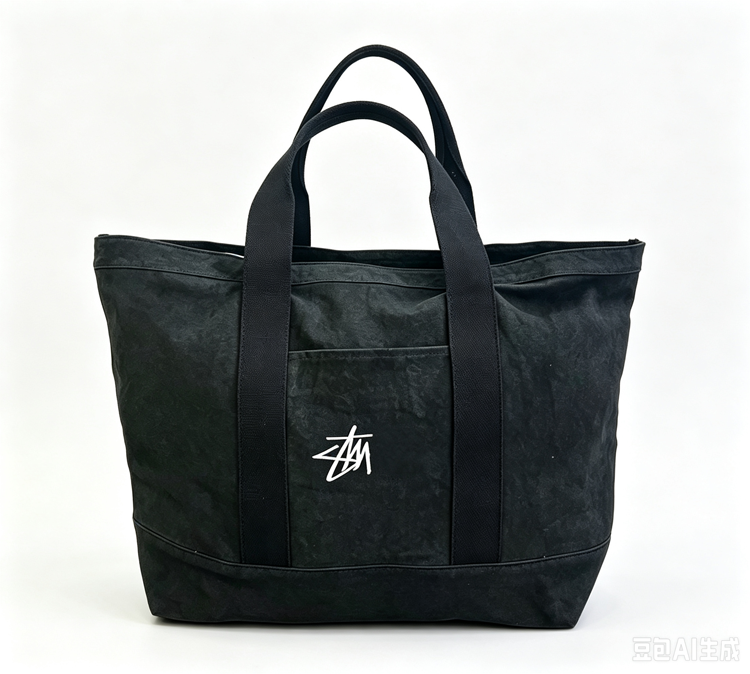 51211591 Black Printed Canvas Tote Bag Large Capacity Casual Daily Shoulder Handbag