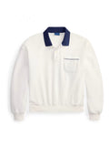 Women Contrast Collar Polo Sweatshirt Long Sleeve Casual Pullover Top With Small Pony Logo - 51307457