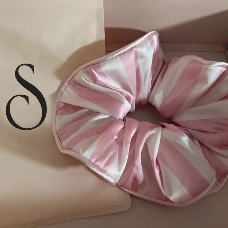 40516824 Large Pink Striped Satin Scrunchie