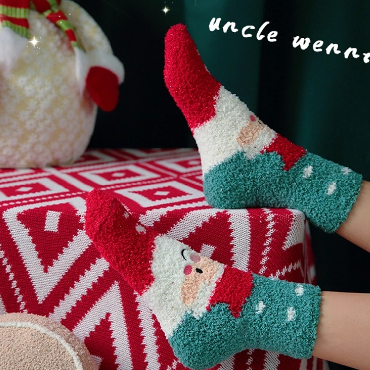 40277838 Gift box Christmas socks women's holiday socks winter thick coral fleece sleep socks