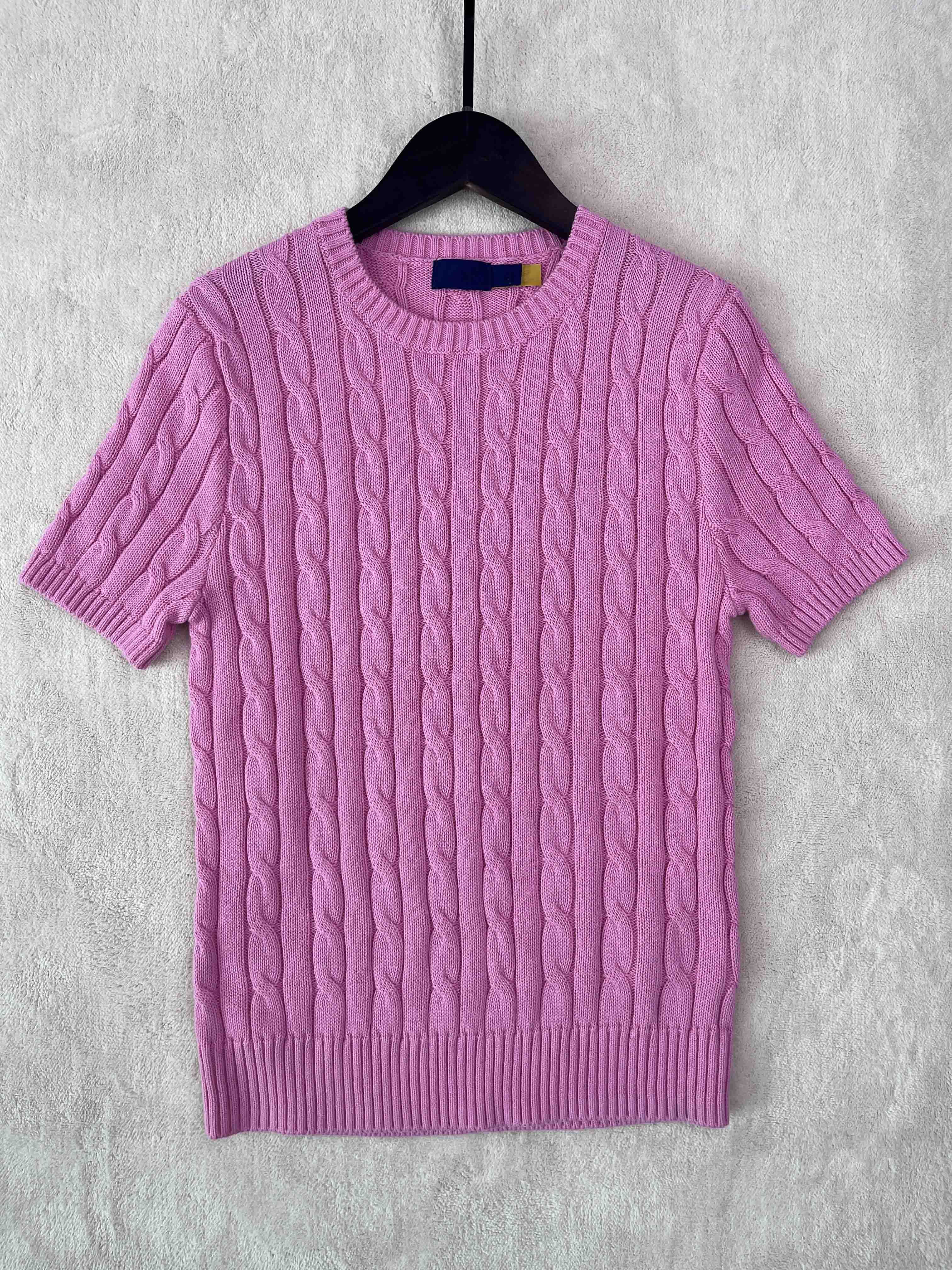40218487 RL Cable-Knit Cotton Short-Sleeve Sweater Crew Neck Short Sleeve