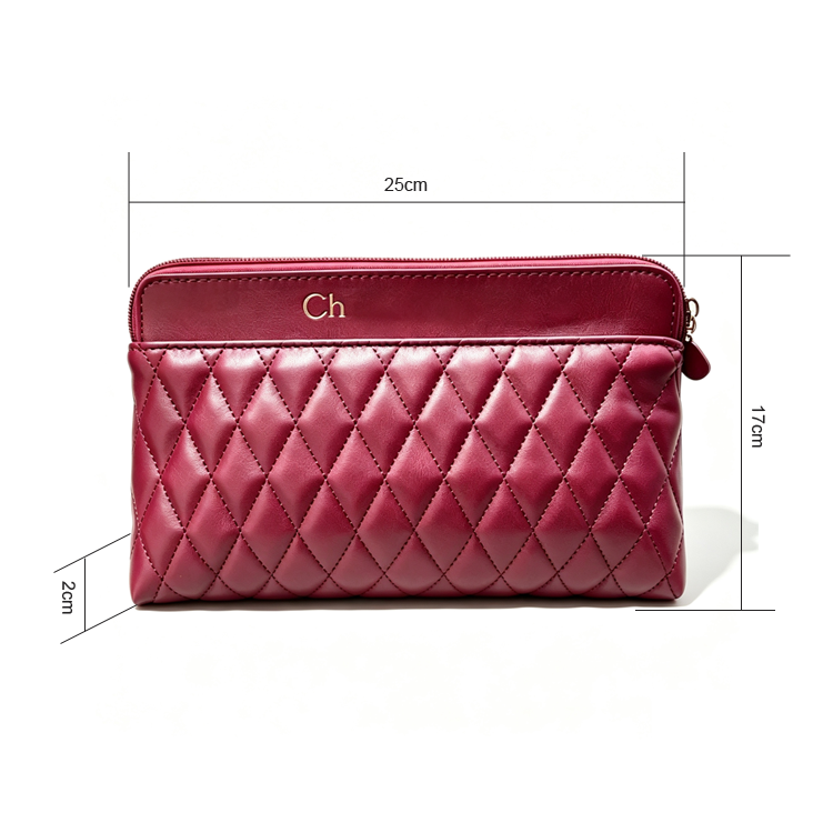 Quilted Makeup Pouch Diamond Pattern Cosmetic Storage Bag Zipper Travel Purse for Women - 51309350