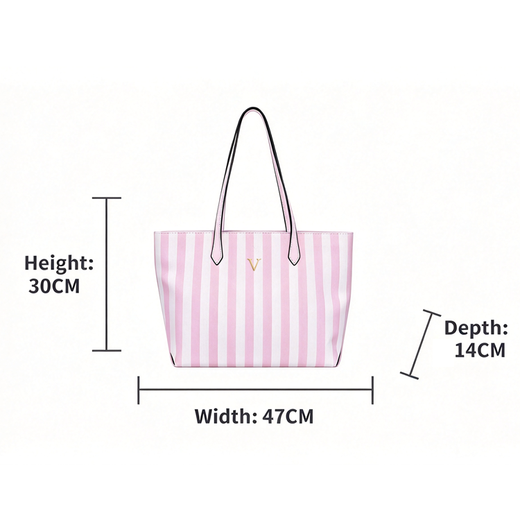 51337350 Women Large Capacity Tote Bag Striped Casual Shoulder Handbag Daily Shopping Bag