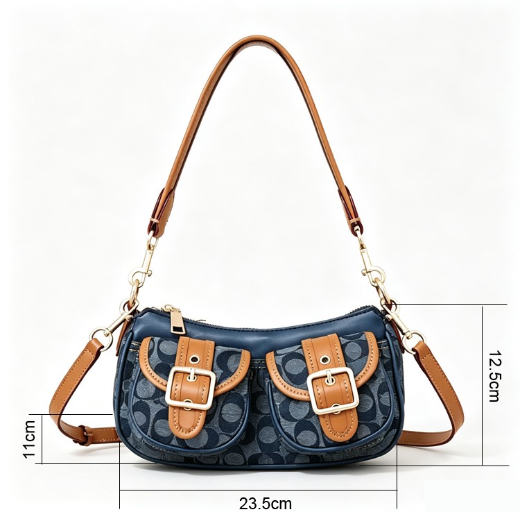 51262416 Vintage Buckle Baguette Shoulder Bag Retro Pattern Women’s Crossbody Underarm Handbag