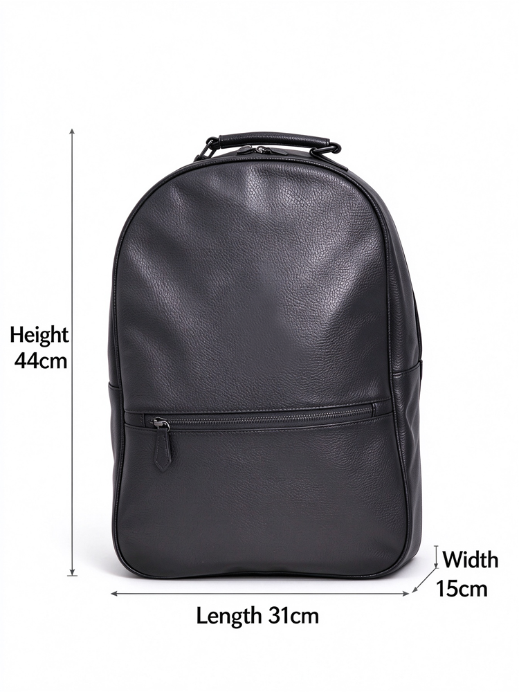 51371699 Black Faux Leather Backpack, Large Laptop Travel Backpack