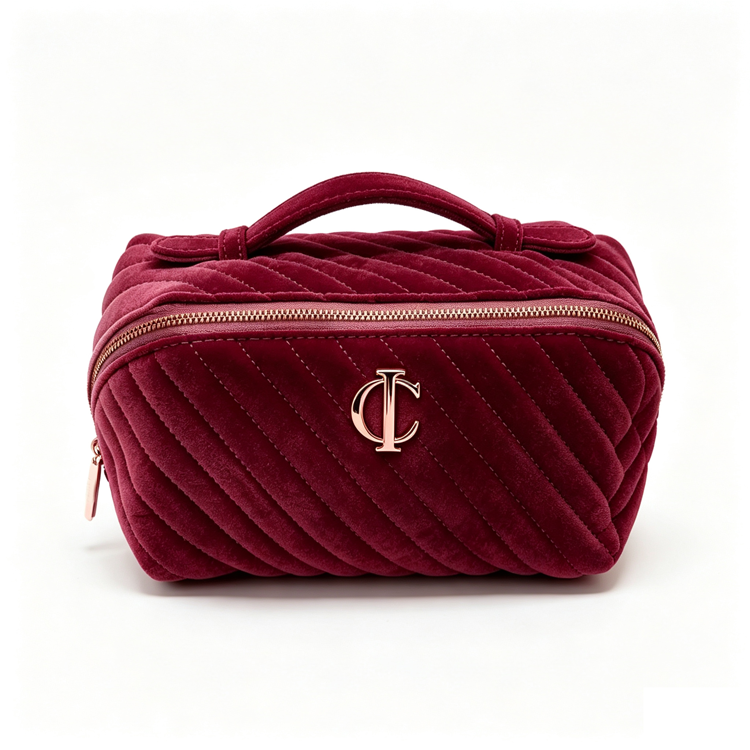 Quilted Velvet Makeup Bag Travel Cosmetic Pouch Zipper Storage Bag with Logo for Women - 40775860/51309341
