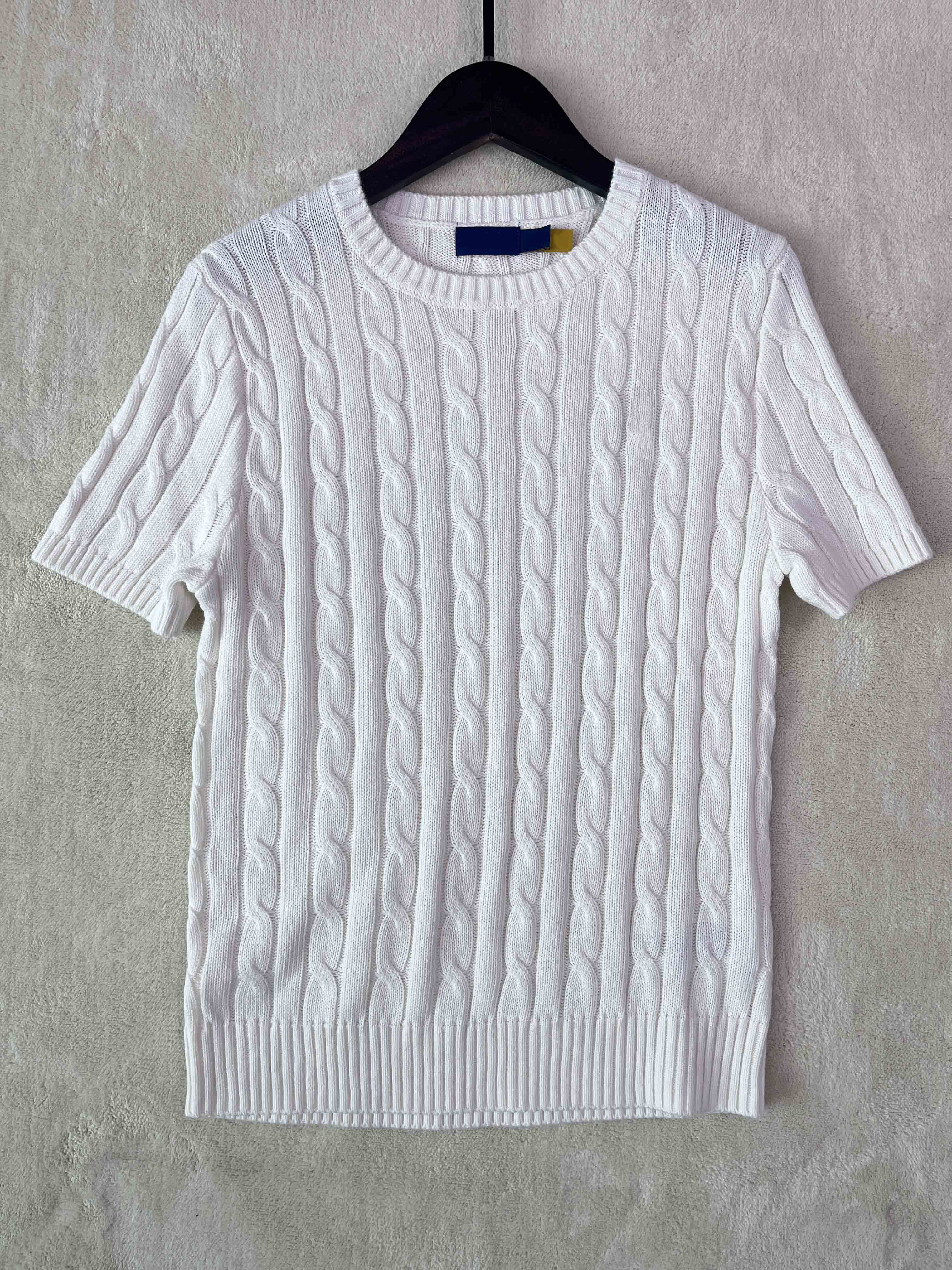 40218487 RL Cable-Knit Cotton Short-Sleeve Sweater Crew Neck Short Sleeve