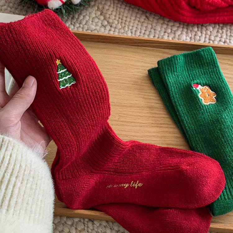 Christmas double- snowman mid-calf socks