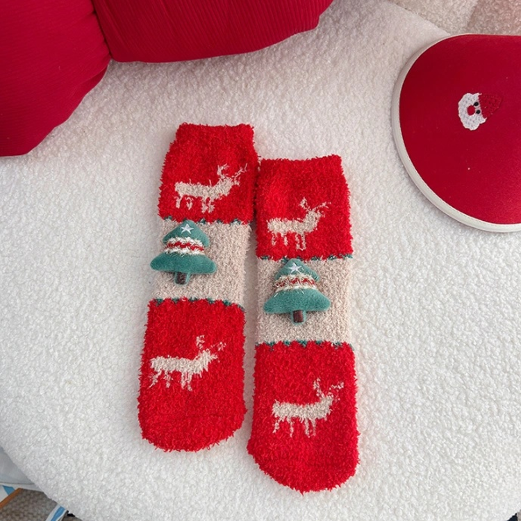 Christmas socks for women coral fleece warm holiday socks