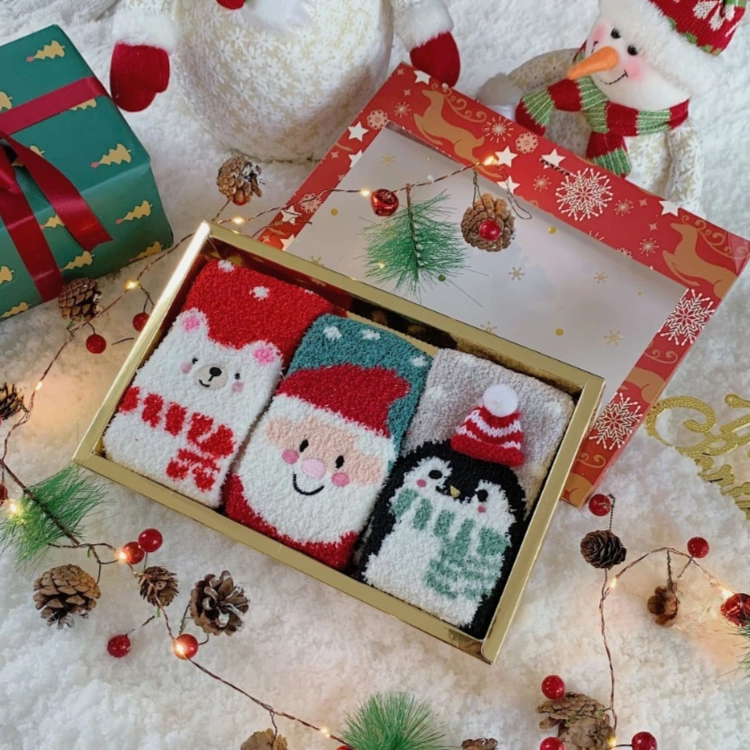 40277838 Gift box Christmas socks women's holiday socks winter thick coral fleece sleep socks