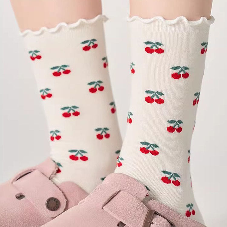 40280181 Cherry love socks long tube trendy college style pile socks