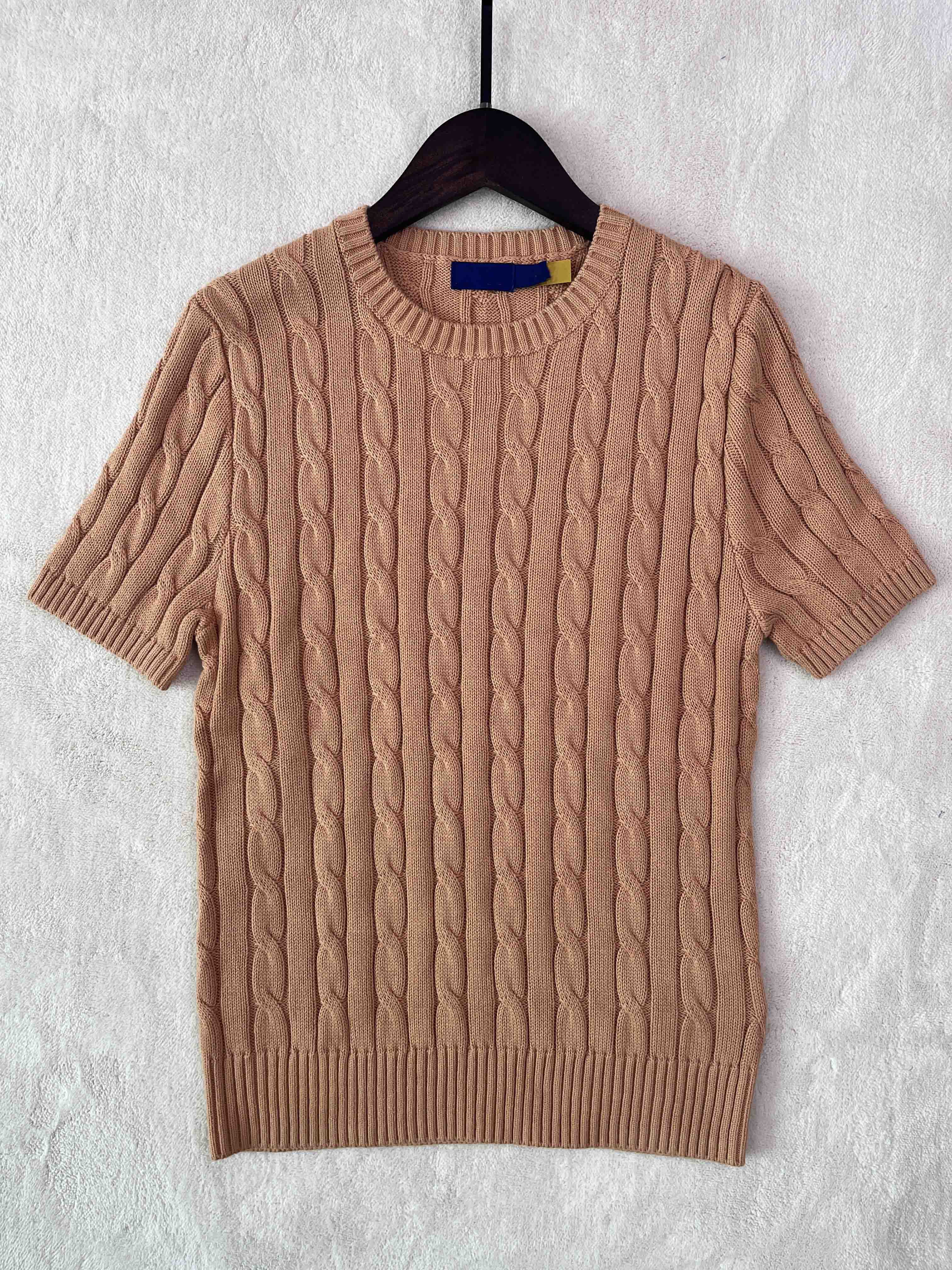 40218487 RL Cable-Knit Cotton Short-Sleeve Sweater Crew Neck Short Sleeve
