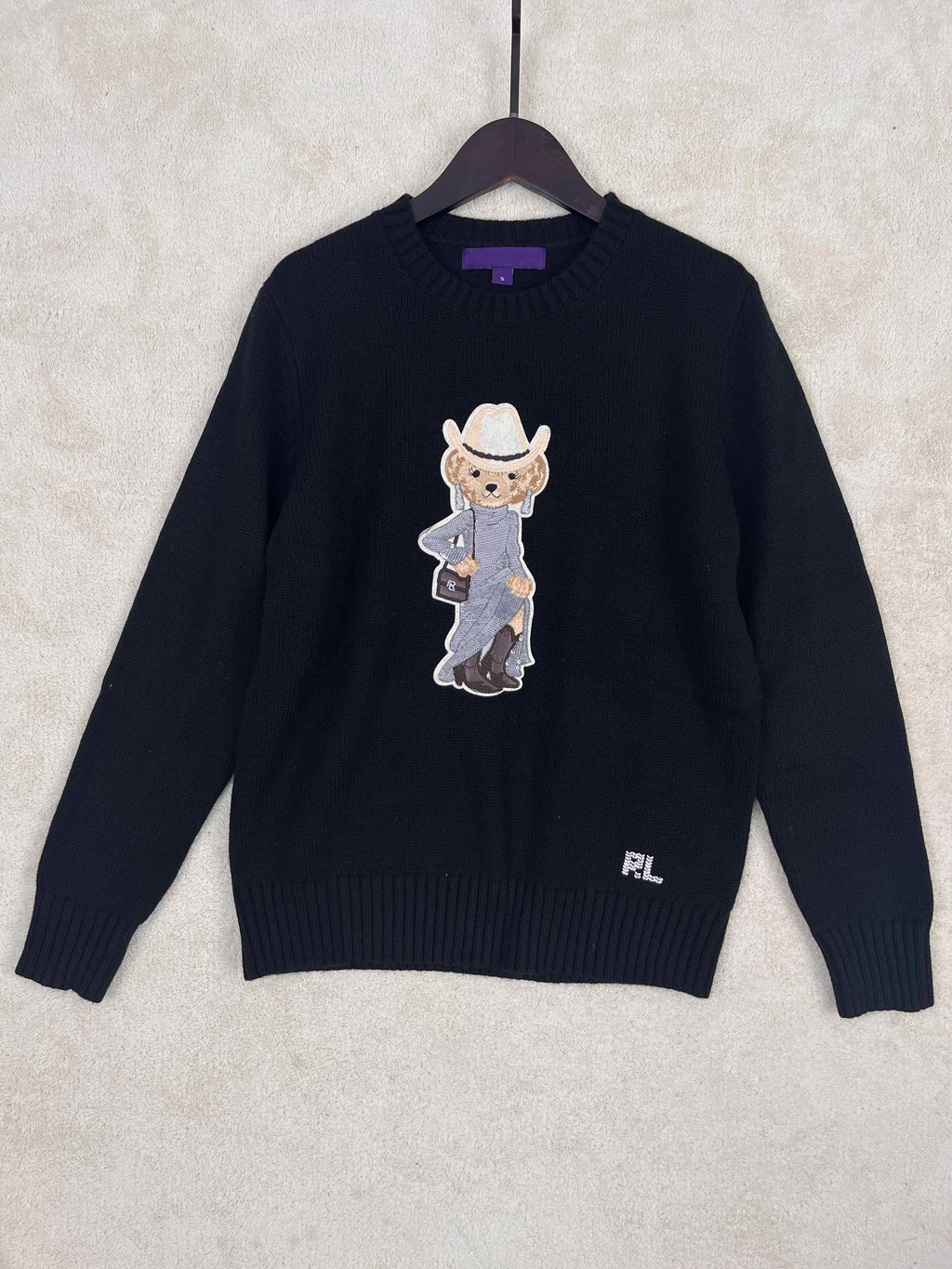 39588576RL Western Bear Crewneck Cashmere Sweater