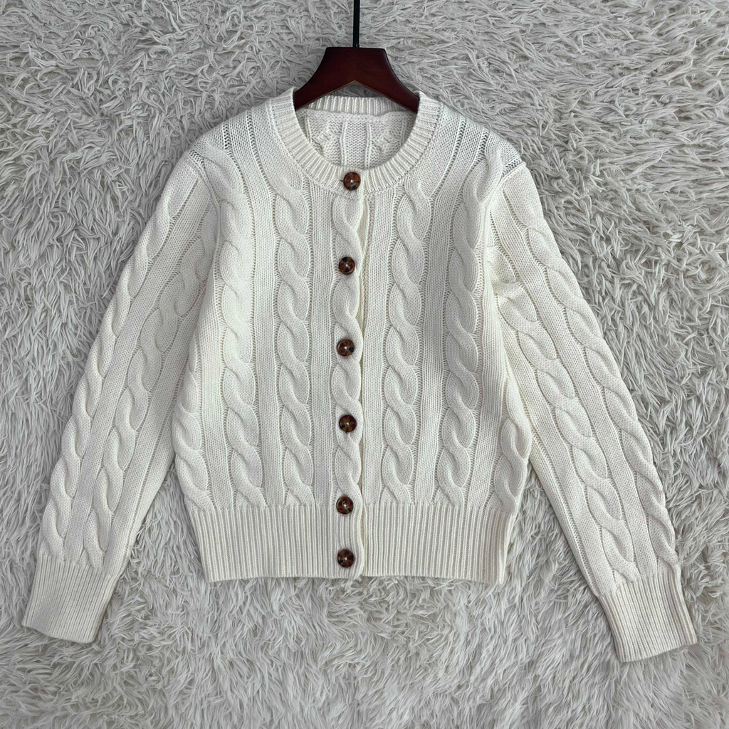 39448799 Cardigan in Natural Cable-knit Wool and Cashmere Cardigan