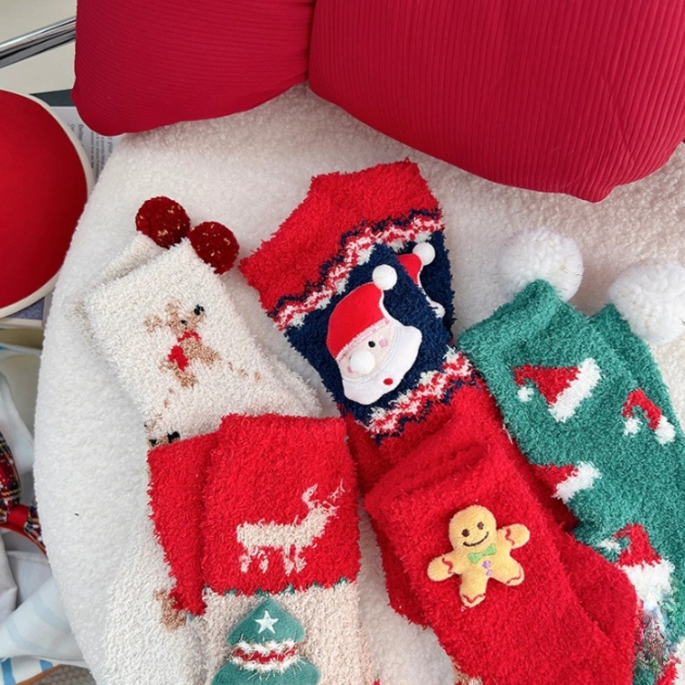 Christmas socks for women coral fleece warm holiday socks
