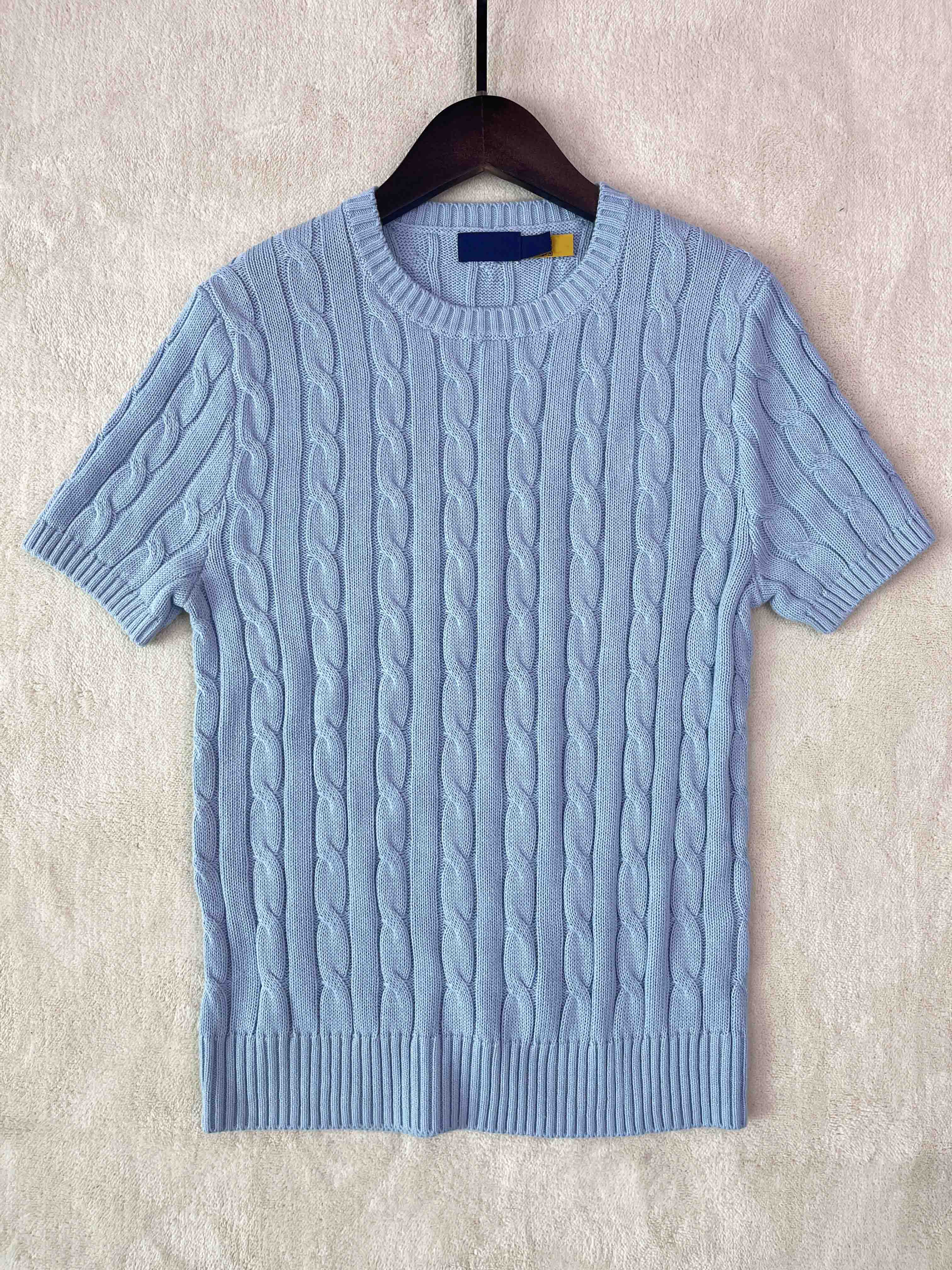 40218487 RL Cable-Knit Cotton Short-Sleeve Sweater Crew Neck Short Sleeve