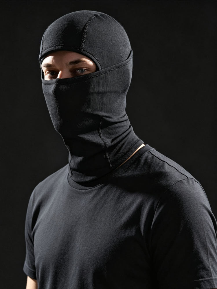 51155385 Black Embroidered Logo Balaclava Soft Stretchy Windproof Full Face Ski Mask Hood