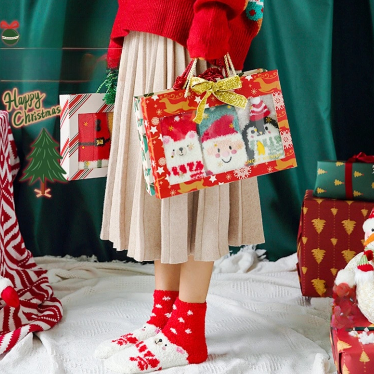 40277838 Gift box Christmas socks women's holiday socks winter thick coral fleece sleep socks