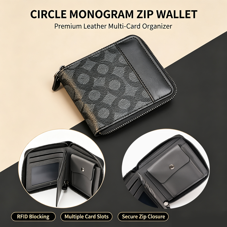 51211689 Men's Zipper Short Wallet Pattern PU Leather Card Holder Coin Purse