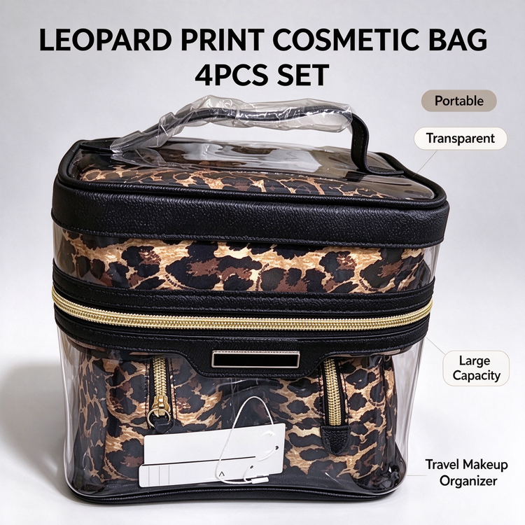 51337502 4 in 1 Travel Makeup Bag Set Portable Clear Cosmetic Organizer Case with Multiple Compartments
