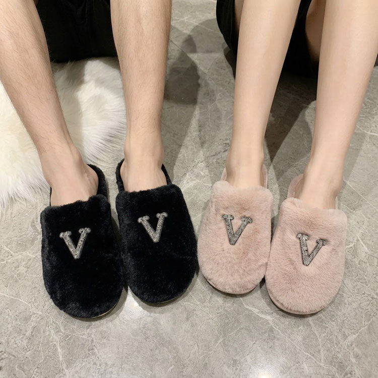 Women&Men's Fuzzy Plush House Slippers, Soft Warm Open Toe Indoor Slippers for Home - 40789550