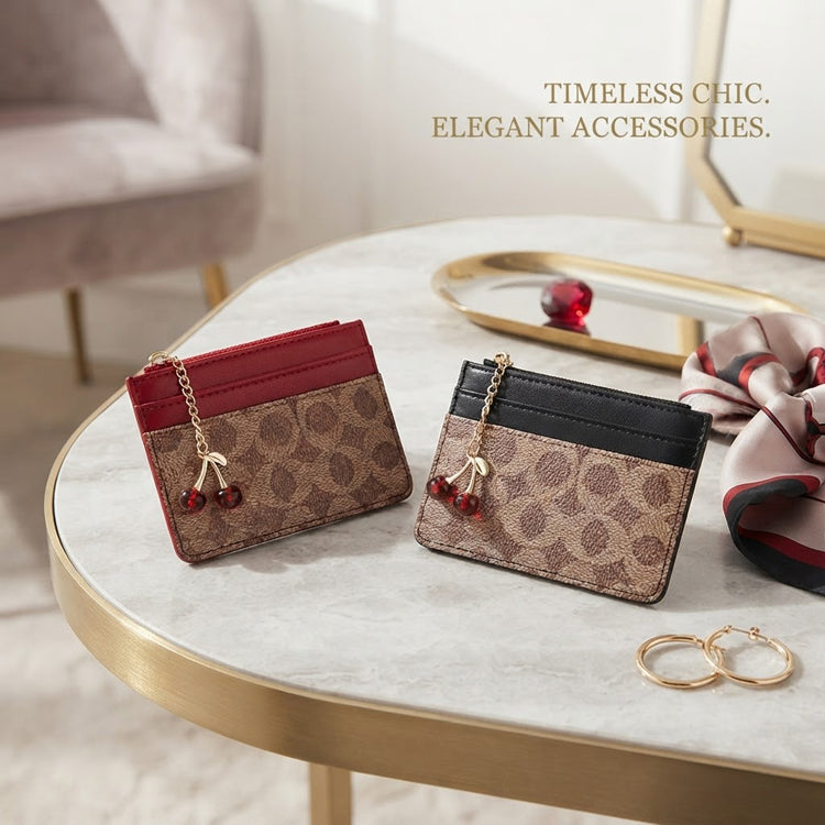 51211640 Women Cherry Pendant Card Holder Pattern PU Leather Mini Coin Purse Wallet