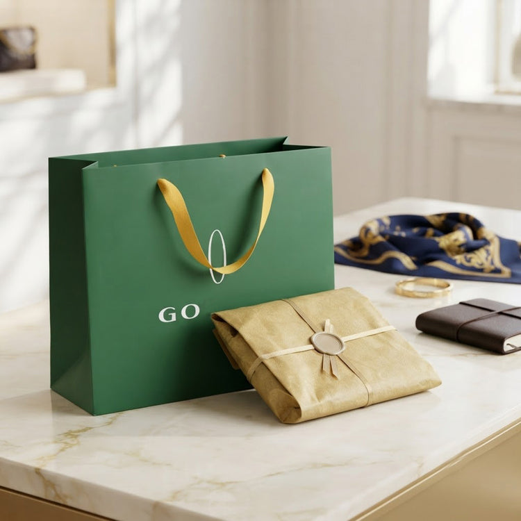 51185028 Dark Green Paper Gift Shopping Bag Yellow Handle Logo Print Retail Packaging Tote Bag
