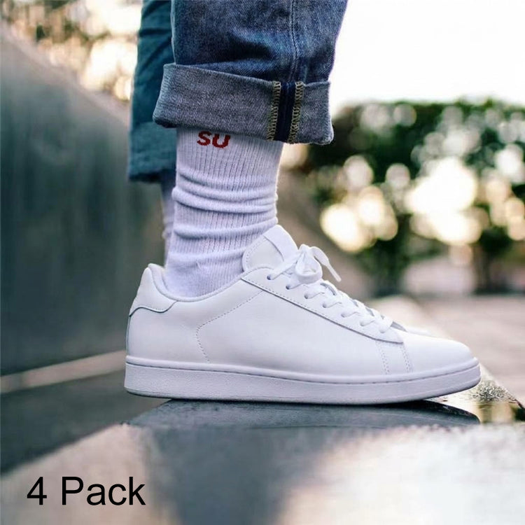 51365969 Men Logo Crew Socks Soft Cotton Streetwear Mid Calf Socks 4 Pack