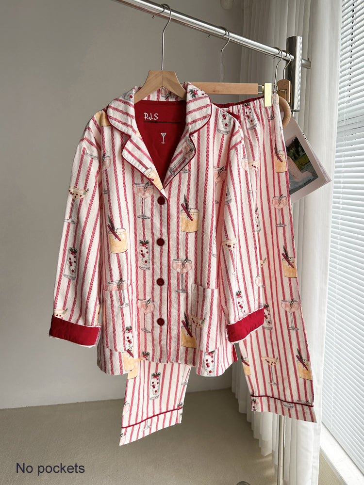 51365744 Women Striped Print Pajama Set Soft Long Sleeve Shirt & Pants Loungewear
