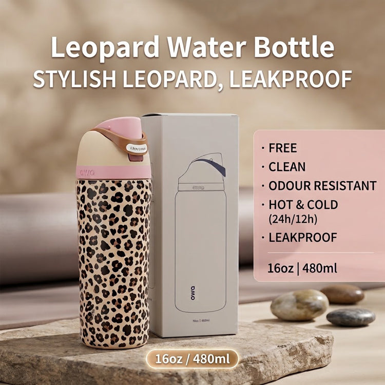 51356983 Pink Leopard Print Insulated Water Bottle, Stainless Steel Reusable Thermos for Outdoor Travel