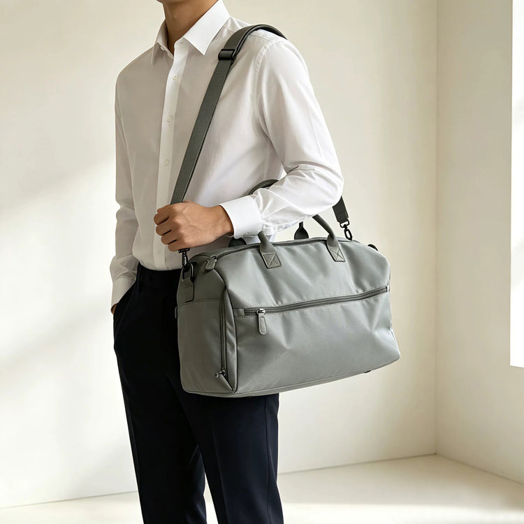 51371277 Gray Nylon Duffle Bag, Weekender Overnight Travel Bag with Strap