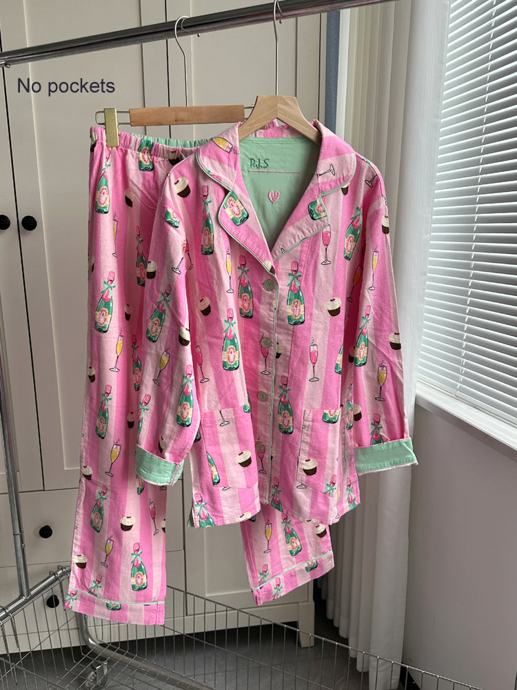 51365744 Women Striped Print Pajama Set Soft Long Sleeve Shirt & Pants Loungewear