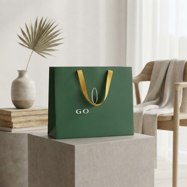 51185028 Dark Green Paper Gift Shopping Bag Yellow Handle Logo Print Retail Packaging Tote Bag