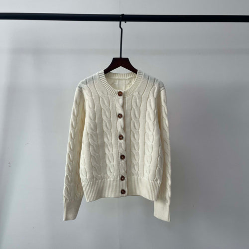 39448799 Cardigan in Natural Cable-knit Wool and Cashmere Cardigan