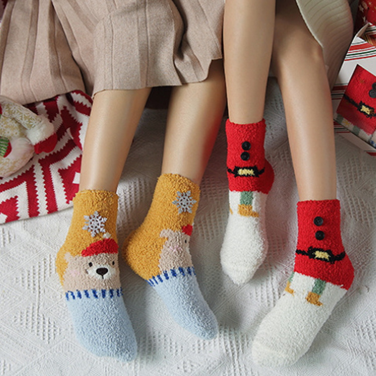 40277838 Gift box Christmas socks women's holiday socks winter thick coral fleece sleep socks