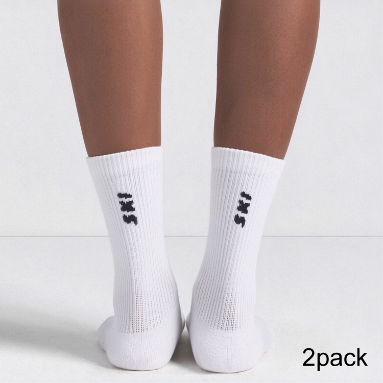 51379341 White Ribbed Crew Socks, Soft Breathable Casual Sports Mid Calf Socks（2-Pack）