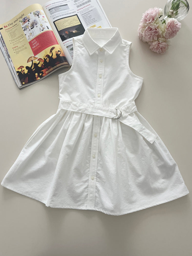 Girls' Sleeveless Cotton Shirt Dress