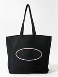 51170565 Black Canvas Tote Bag Pink Oval Island Print Large Capacity Daily Shopping Shoulder Bag